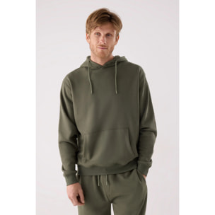 Sudadera deportiva hombre afelpada con capucha verde botella