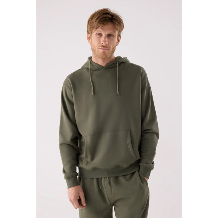 Sudadera deportiva hombre afelpada con capucha verde botella