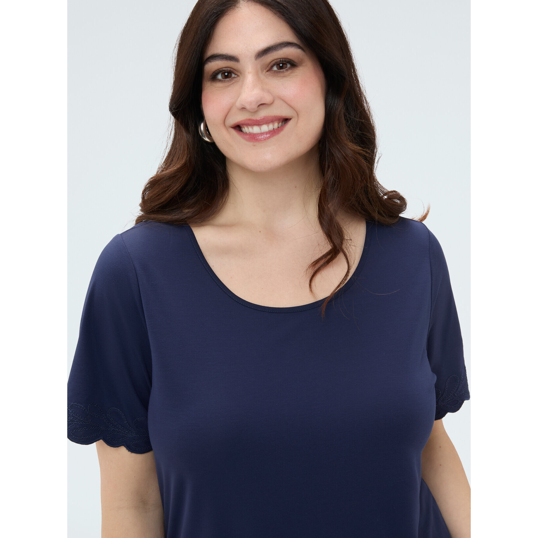 Fiorella Rubino - T-shirt in jersey con dettagli ricamati - Blu
