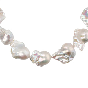 PERLAVIVA - Collana Girocollo in Argento 925 placcato Oro Giallo 18Kt con Perle Scaramazze Bianche d'Acqua Dolce Ø 13/14 mm