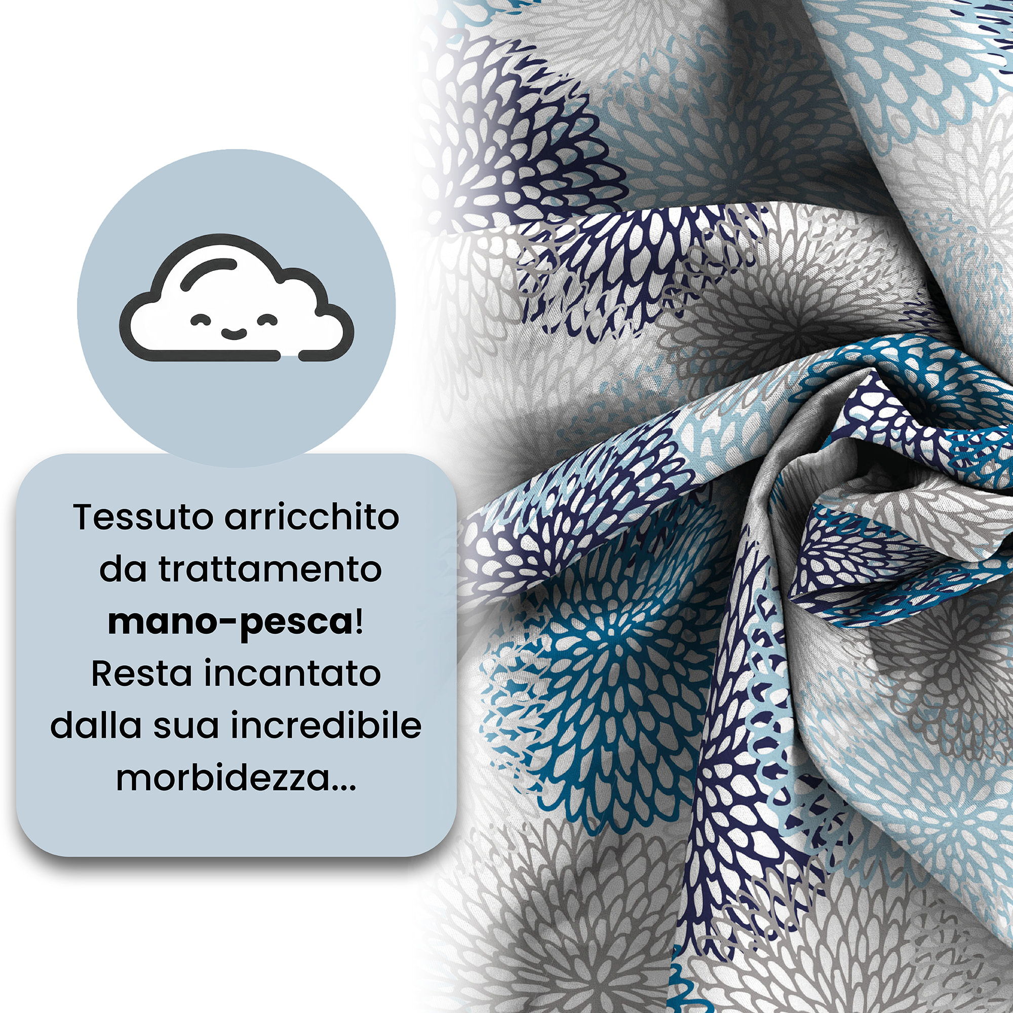COPRIPIUMINO FANTASY, 100% Microfibra, No Stiro - SOFFIONI BLU