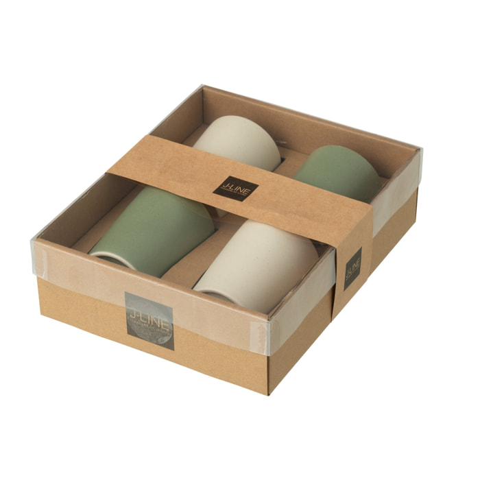 J-Line tasse - céramique - vert/blanc - boîte de 4