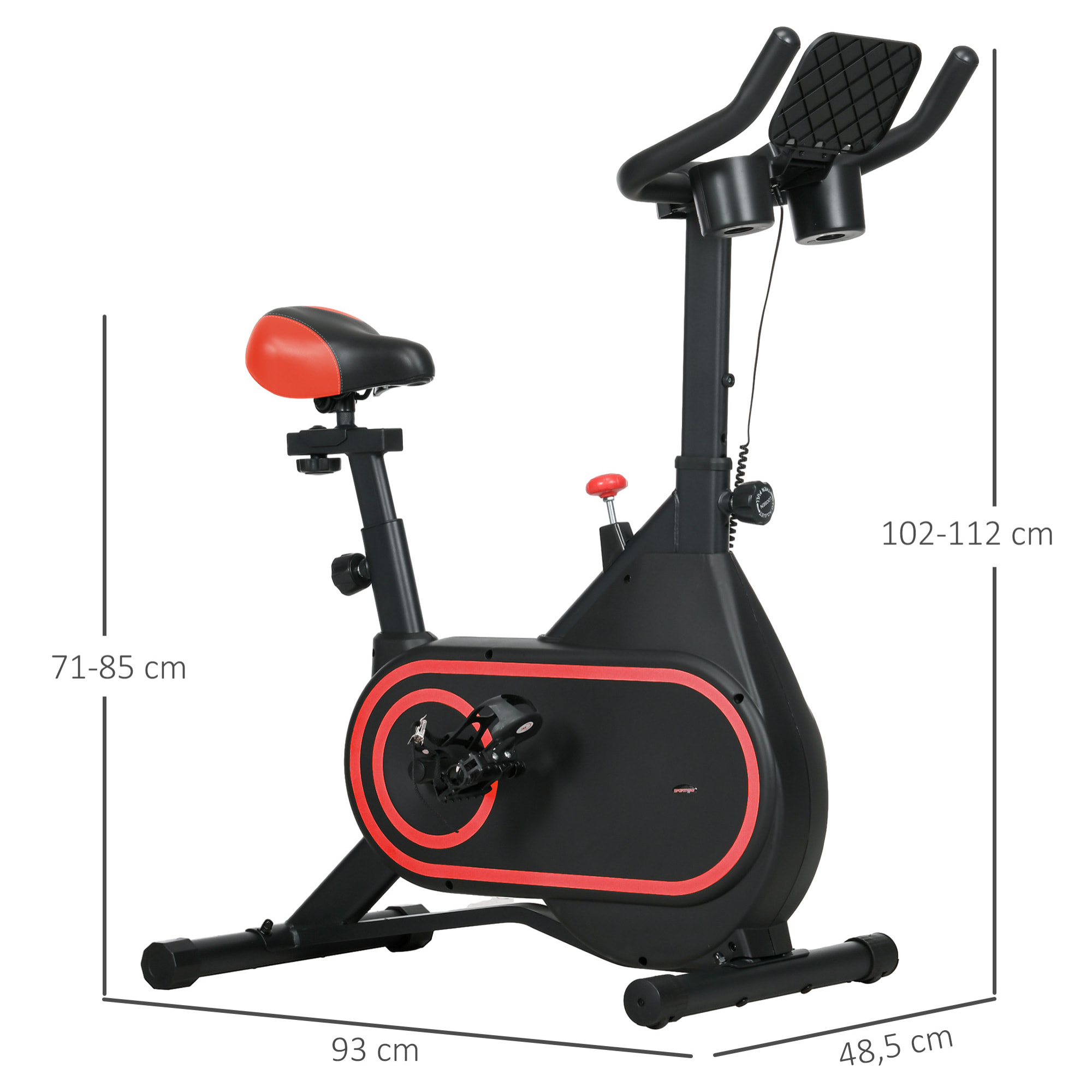 Bicicleta Estática Bici Estática con Volante de Inercia 4 kg Resistencia Ajustable Pantalla LED Silencioso Asiento Ajustable y Soporte para Vasos Carga 150 kg para Casa Gimnasio Negro y Rojo