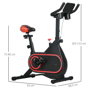 Bicicleta Estática Bici Estática con Volante de Inercia 4 kg Resistencia Ajustable Pantalla LED Silencioso Asiento Ajustable y Soporte para Vasos Carga 150 kg para Casa Gimnasio Negro y Rojo