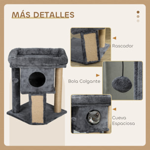 Árbol Rascador para Gatos Pequeños 57 cm, Torre para Gatos con Poste de Sisal, Rampa para Rascar, Cueva, Cama y Bola Colgante, 40x40x57 cm, Gris Oscuro