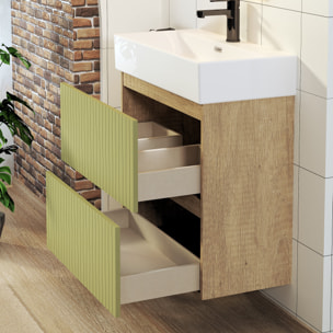 Conjunto de Baño Zel | Mueble Suspendido | 70 cm Verde | Dos Cajones | Lavabo Encastrado | No incluye Espejo | Mueble Montado| Alday