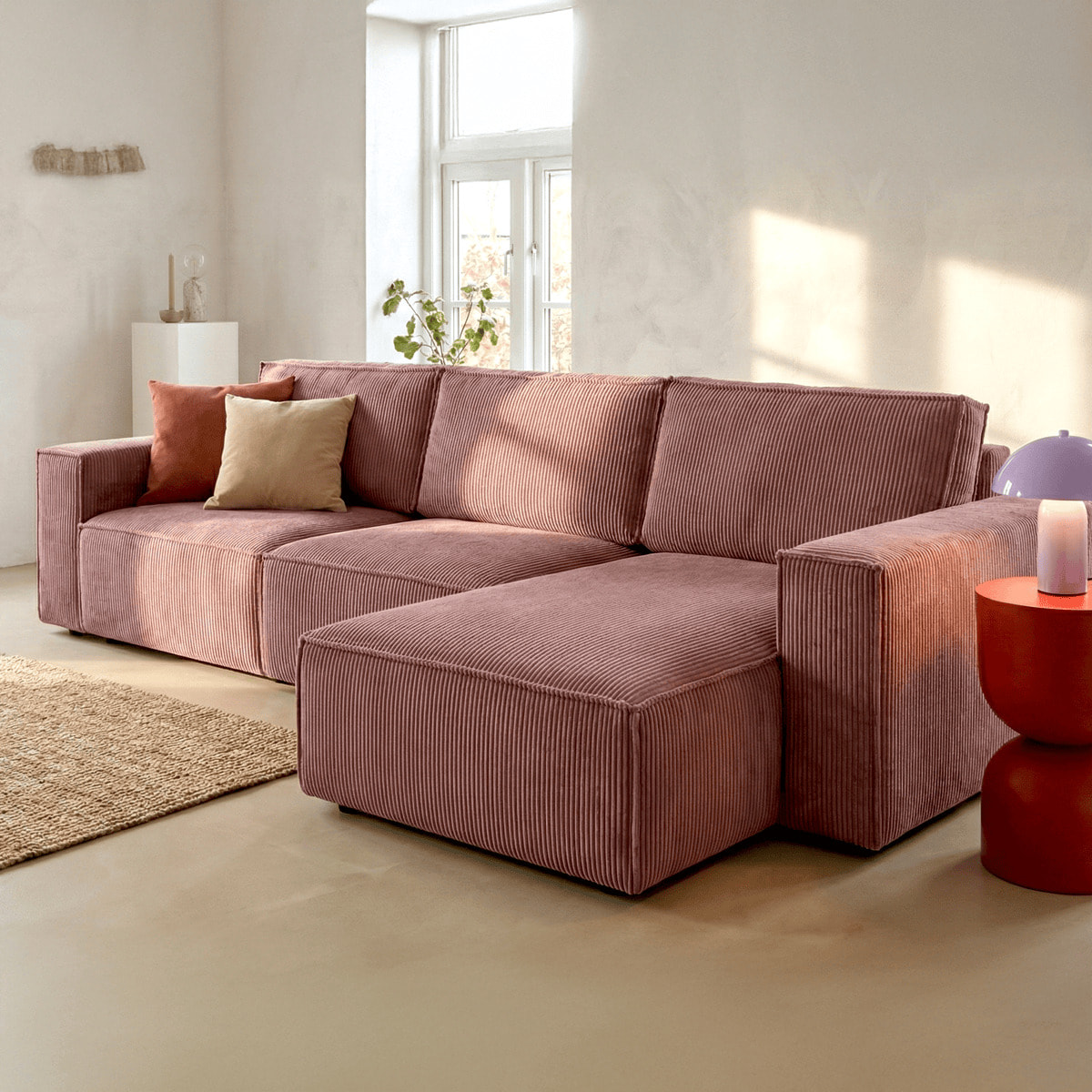 Canapé d'angle convertible 5 places en velours côtelé - HARPER