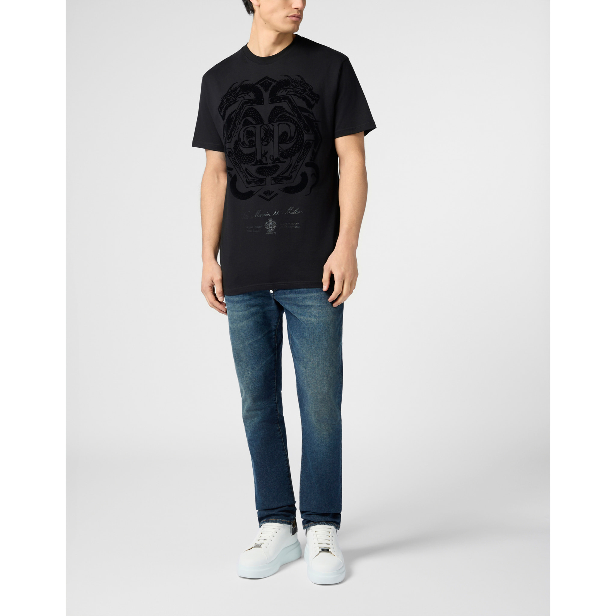 PHILIPP PLEIN Printed Round Neck T-Shirt Dragon