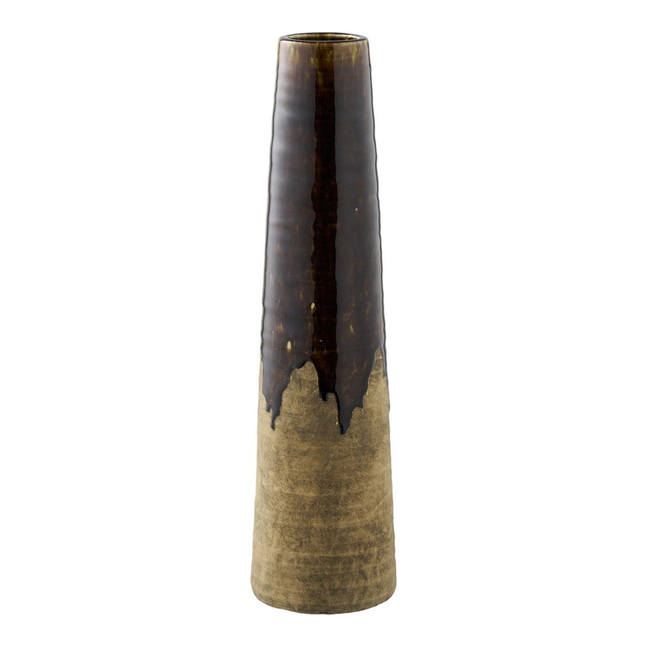Vaso in ceramica marrone con smalto a colatura ø12,5×48 cm