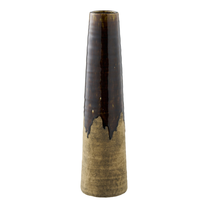 Vaso in ceramica marrone con smalto a colatura ø12,5×48 cm