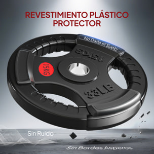 Discos Pesas Olímpicas, Agujero Ø50 mm, 2 Discos de Pesas 15 kg con Anillo Interior de Acero y Triple Agarre, para Mancuernas y Barras, Entrenamiento Fitness en Casa, Gimnasio, Negro