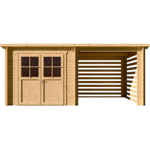 Abri de jardin bois avec appentis "Aureval" - 11m² - 2.24 x 5.01 x 2.07 m - 28 mm