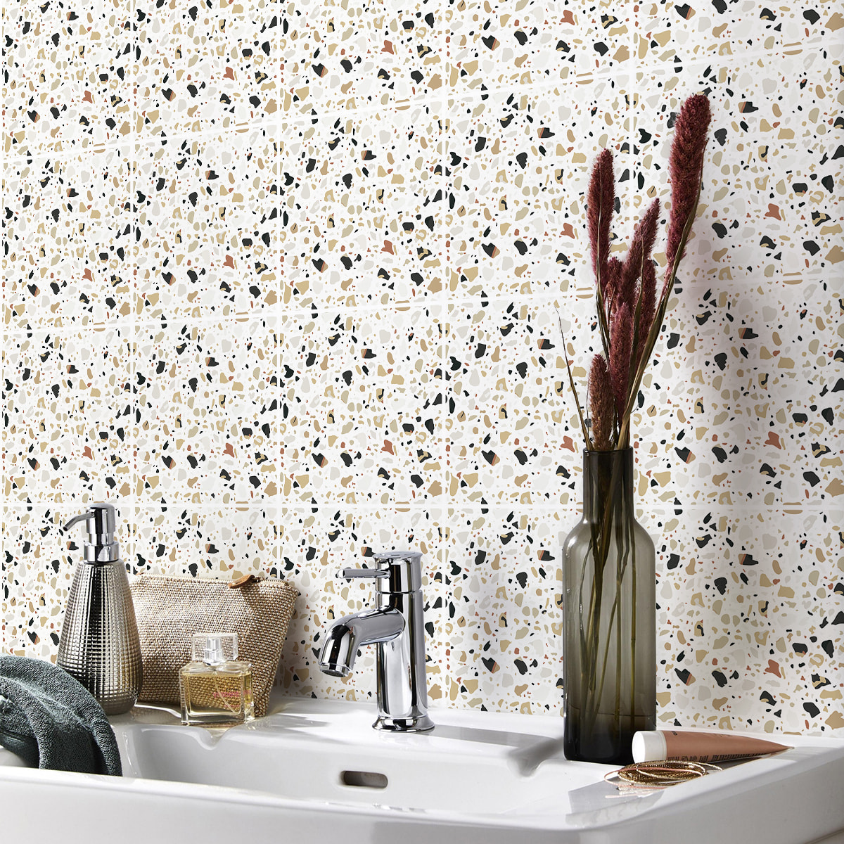 Stickers muraux - Sticker Mural Carrelage adhésif Cuisine Salle de Bain - 9 STICKERS CARRELAGES TERRAZZO PABLO