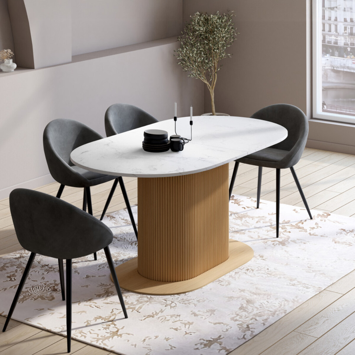 Table à manger extensible Maria 160-200cm effet marbre