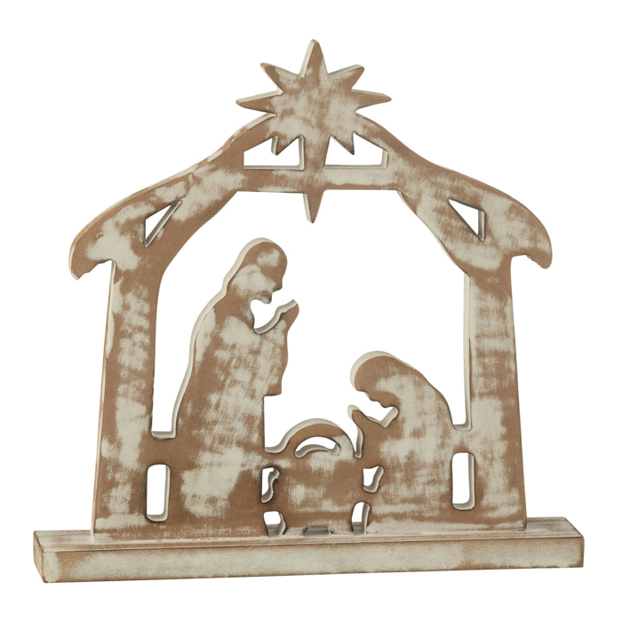 J-Line décoration crèche - bois de Manguier - blanc cassé/naturel - large