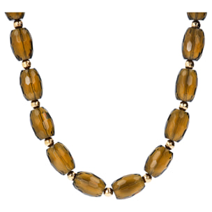 Collana Girocollo in Argento 925 Placcata Oro Giallo 18kt con Quarzo Marrone e Sfere Martellate