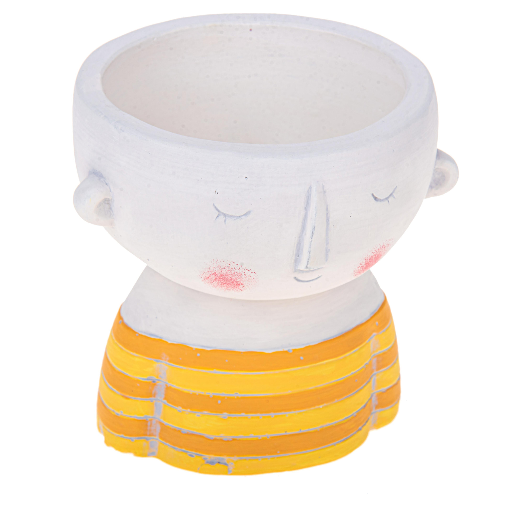 Vaso Testa Con Righe. Altezza 14,5 Cm - Pezzi 4 - 13X14X13cm - Colore: Giallo - Bianchi Dino - Decori Casa E Complementi