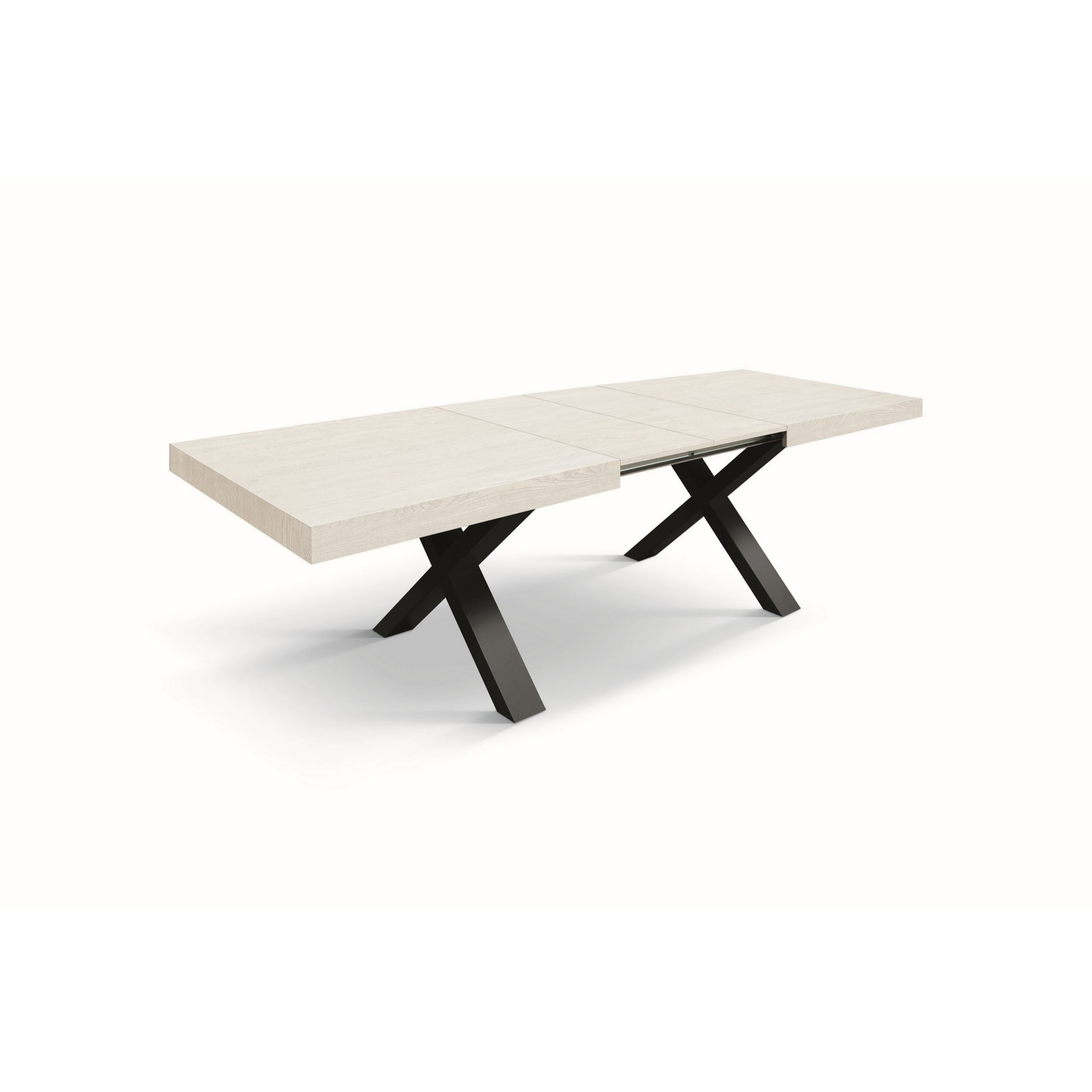 Tavolo allungabile AMALFI in legno bianco frassinato e gambe a X antracite, allungabile 180x90 cm - 260x90 cm