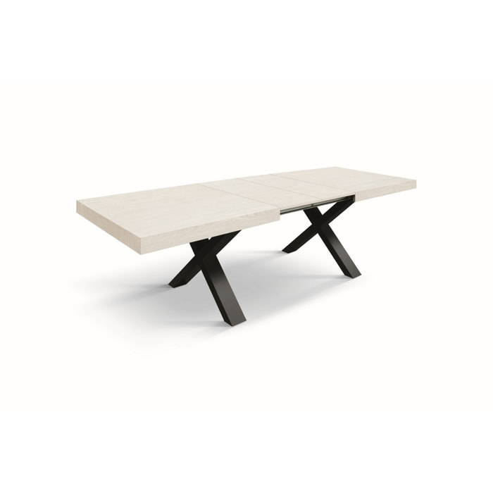 Tavolo allungabile AMALFI in legno bianco frassinato e gambe a X antracite, allungabile 180x90 cm - 260x90 cm