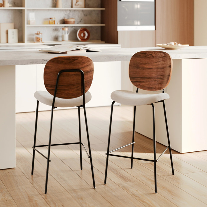 Lot de 2 chaises pour îlot central 65,5 cm en tissu beige - Simone