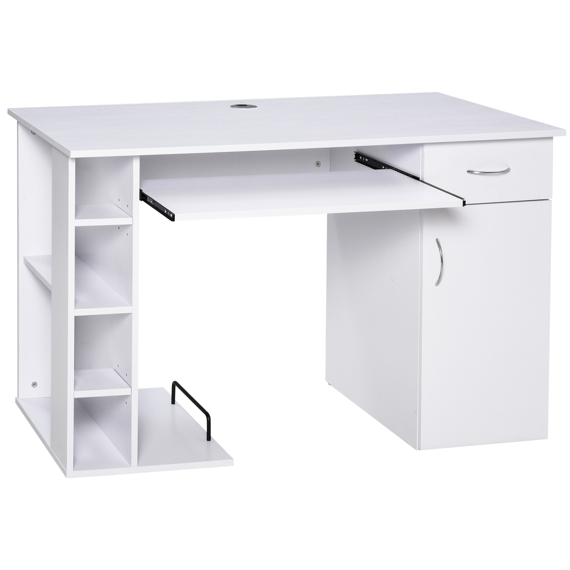 Bureau informatique multimédia multi-rangements avec étagère tiroir tablette clavier MDF 120 x 60 x 74 cm blanc