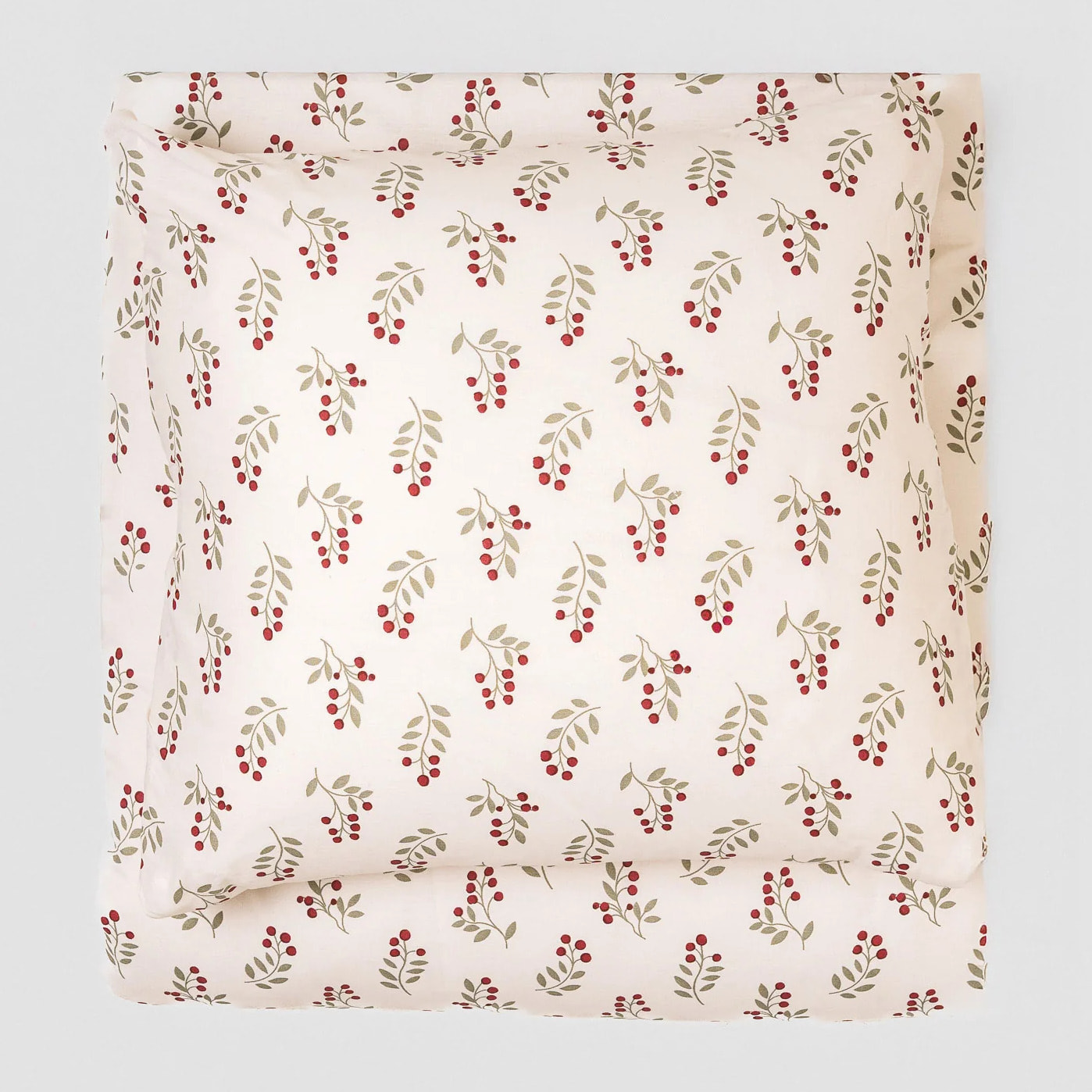 Funda nórdica algodón Acebo verde seco - burdeos