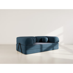 Nebula - Canapé 3 places convertible en velours texturé - Bleu