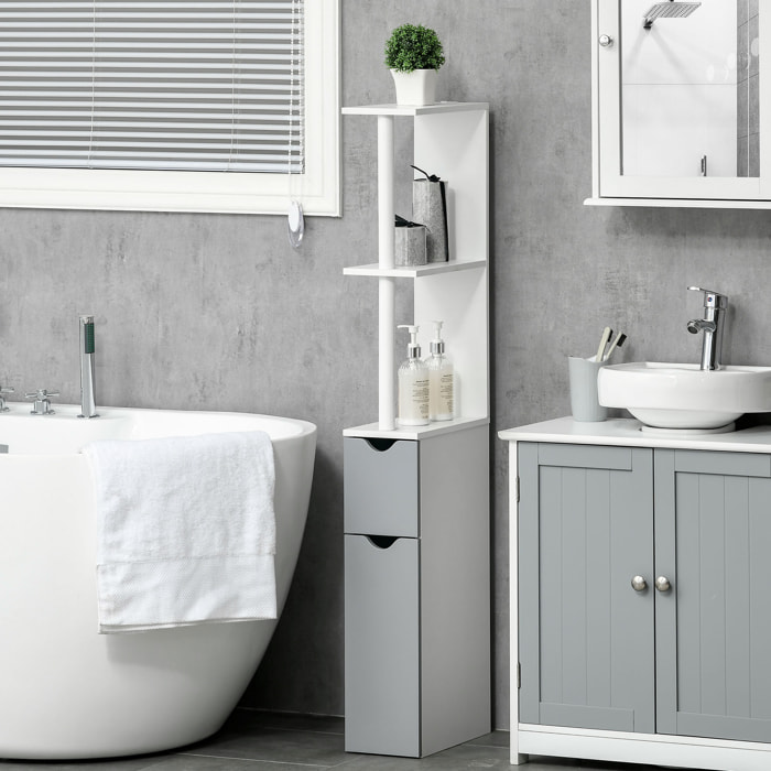 Columna de Baño Mueble de Baño con Puertas y Estantes Abiertos Armario de Baño Estilo Moderno 15,2x29,8x118 cm Blanco y Gris