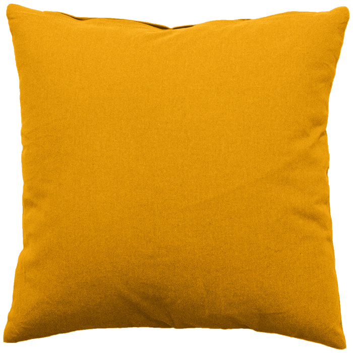 Coussin déhoussable uni en coton - Jaune moutarde