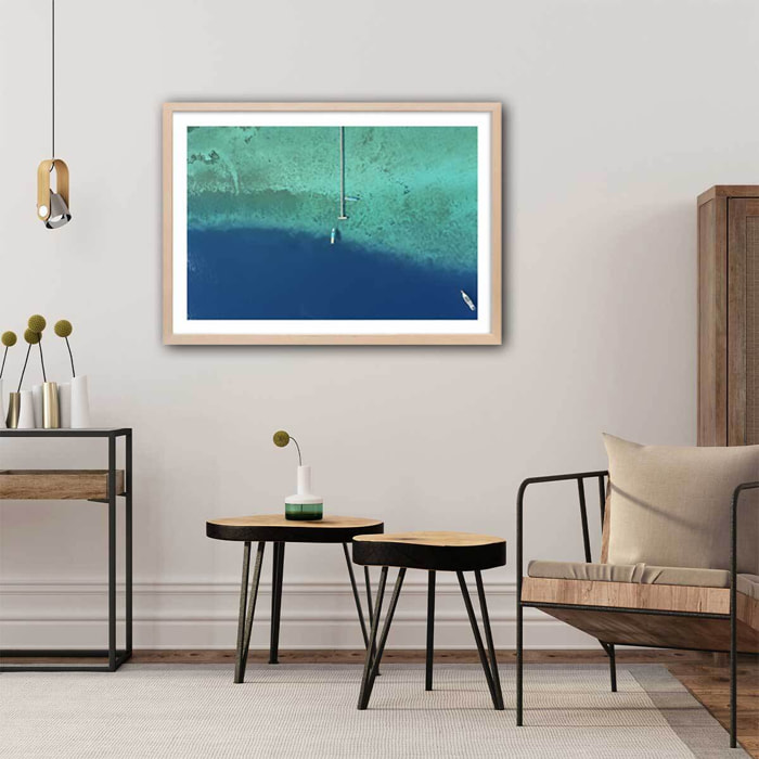 Poster blue lagoon Affiche + cadre en bois - Chêne