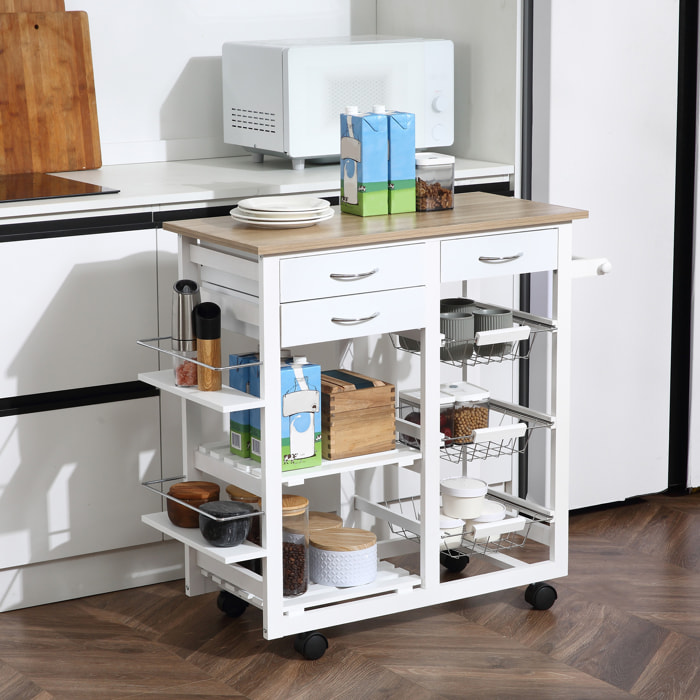 Carrito de Cocina con Ruedas de Madera 92x37x82 cm Blanco