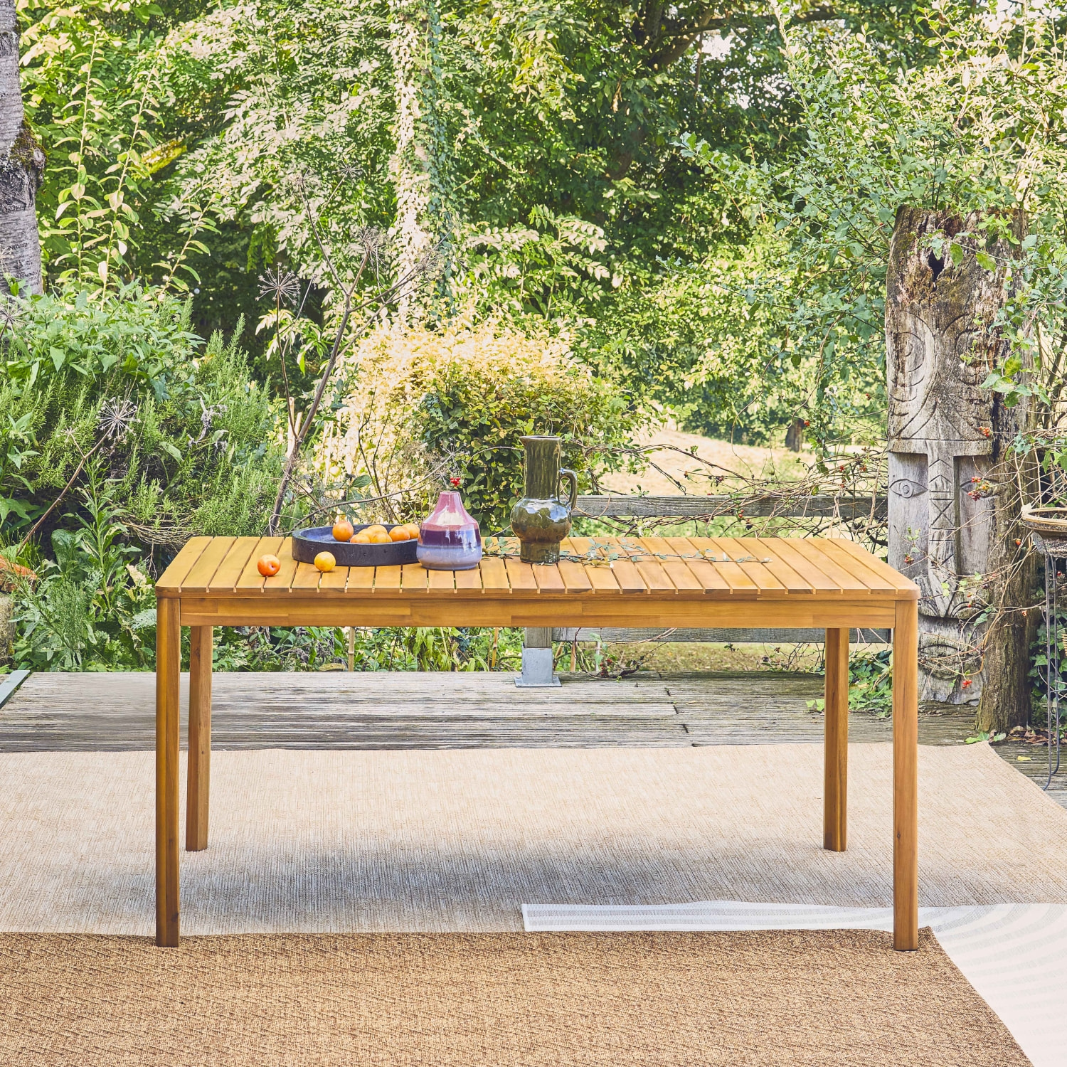Table de jardin SENORA acacia naturel avec coins arrondis. 8 places. 160 x 90 x 75 cm