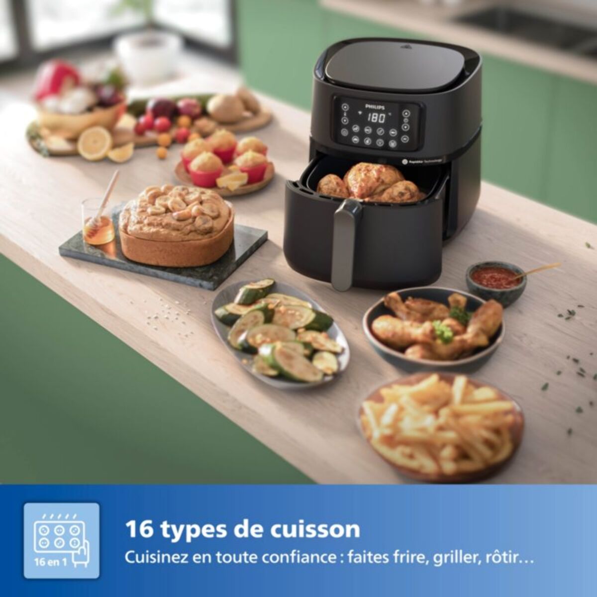 Airfryer PHILIPS HD9285/93 friteuse sans huile connectée Noir, Série 5000 7.2L