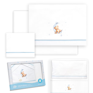 Triptico Minicuna Estampado Oso Luna Estrellas Bco/Azul