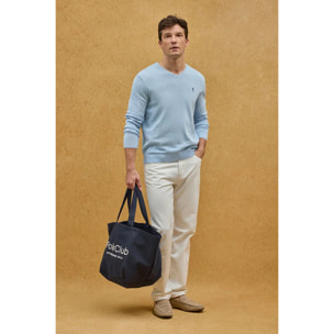 Maglione blu chiaro con scollo a V e ricamo Rigby Go