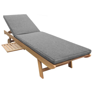 Bain de soleil pliant en acacia KANAWA - coussin gris