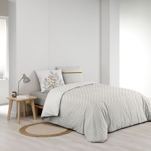 Parure de lit coton motif feuillage double face imprimée - Naturel