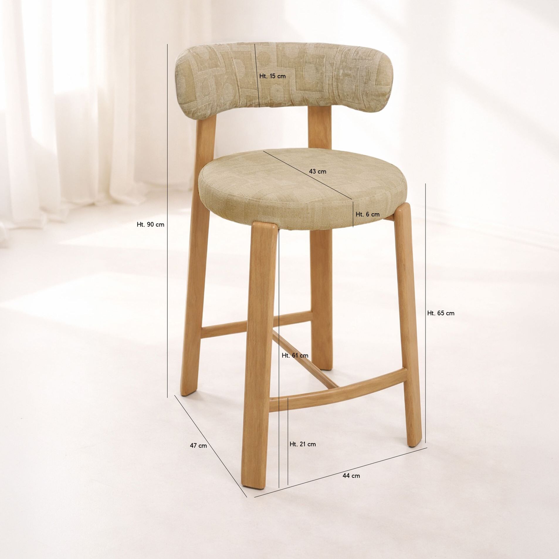 Lot de 2 chaises hautes de bar en tissu et bois beige SUZIE