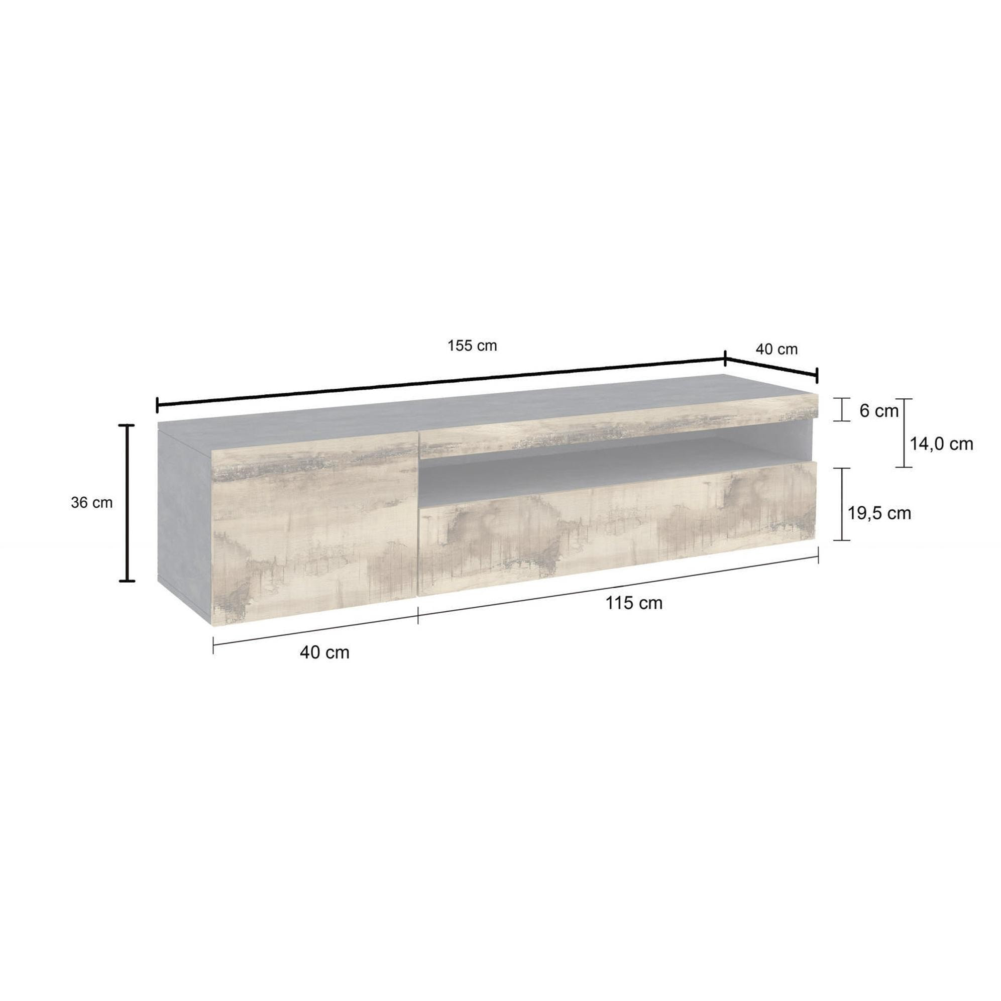 Mobile da soggiorno Porta TV , Made in Italy, Supporto per TV da salotto 2 ante, cm 150x40h37, colore Grigio Ardesia e Acero