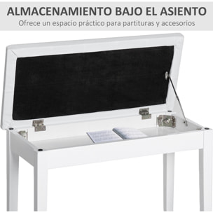 Banco de Piano con Almacenamiento, Banqueta de Piano con Asiento de Cuero Sintético, Patas de Madera, Carga Máxima 200 kg, 76x36x50 cm, Blanco