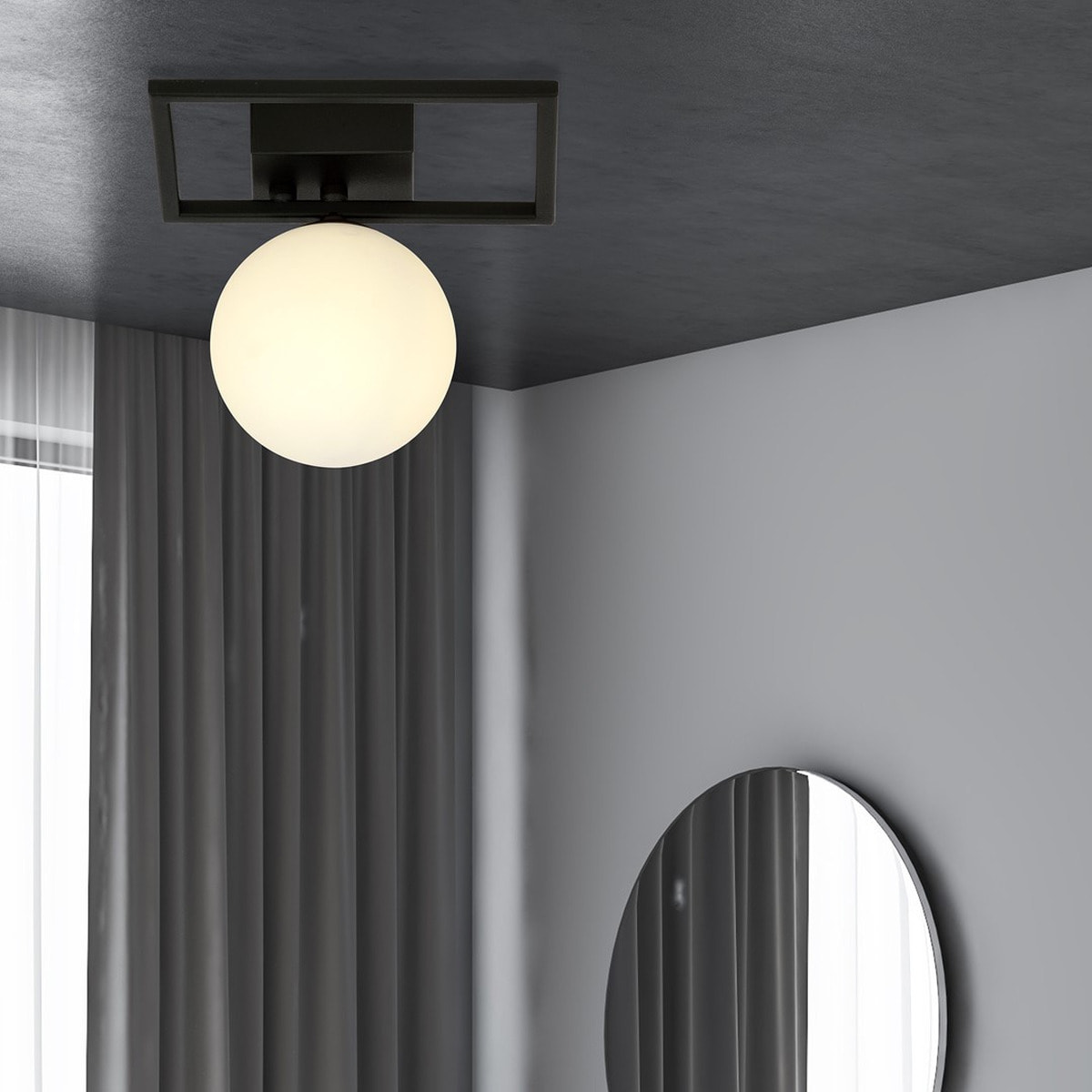 Lampada da soffitto Imago in metallo nero e vetro opale