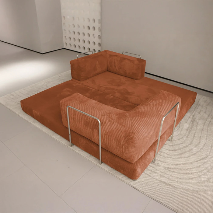 TRENDY - Canapé compressé 5 places angle modulable en velours côtelé terra