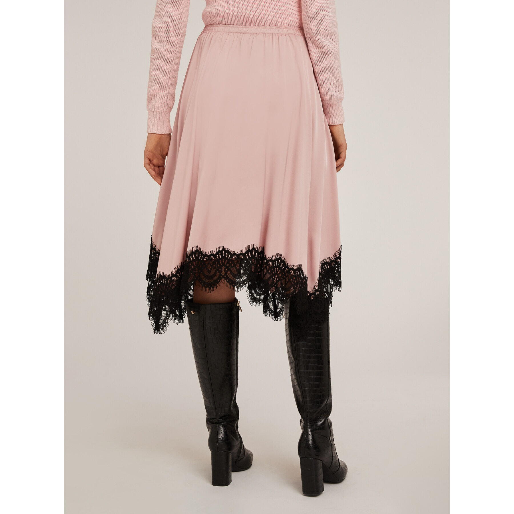 Motivi - Gonna in raso con bordo in pizzo - Rosa cipria