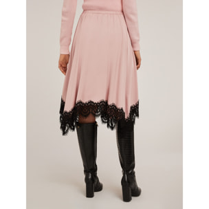 Motivi - Gonna in raso con bordo in pizzo - Rosa cipria