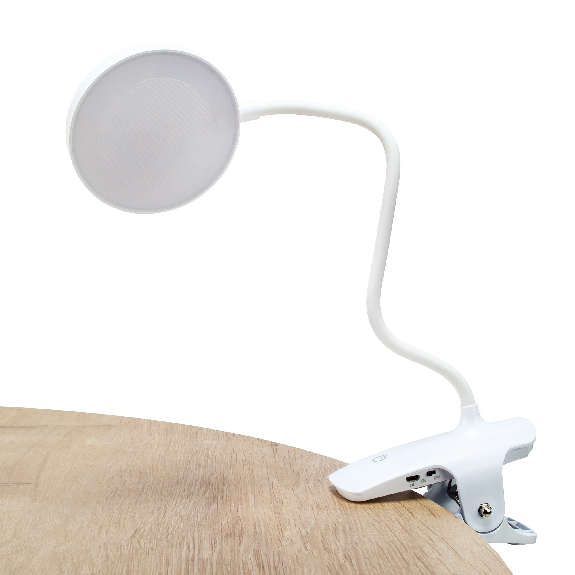 FORLIGHT Lessen Lámpara de escritorio LED Portátil con Regulador de Intensidad. Brazo flexible, pinza de fácil Fijación. Blanco.