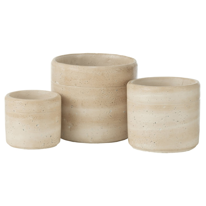 J-Line cache-pot Olina Rond - ciment - crème - large - Ø 17.5 cm