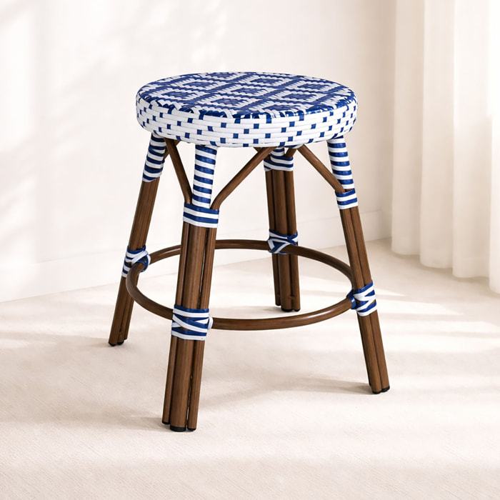 Tabouret bas d'extérieur en aluminium effet rotin bleu SCALA
