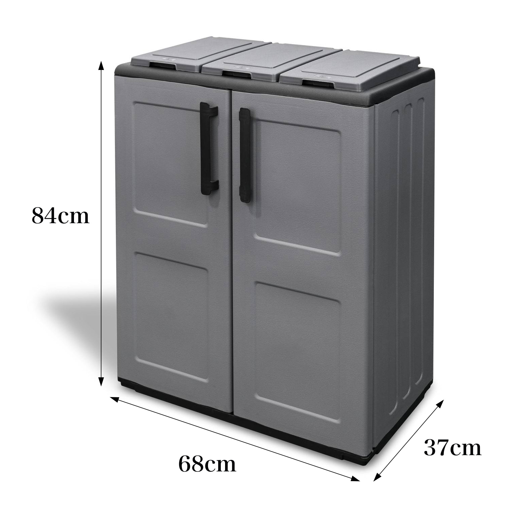 Pattumiera Artan, Cestino portarifiuti, Bidone per raccolta differenziata 2 ante, 100% Made in Italy, 68x37h84 cm, Grigio e Nero, Finitura quadri