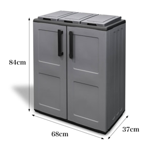Pattumiera Artan, Cestino portarifiuti, Bidone per raccolta differenziata 2 ante, 100% Made in Italy, 68x37h84 cm, Grigio e Nero, Finitura quadri