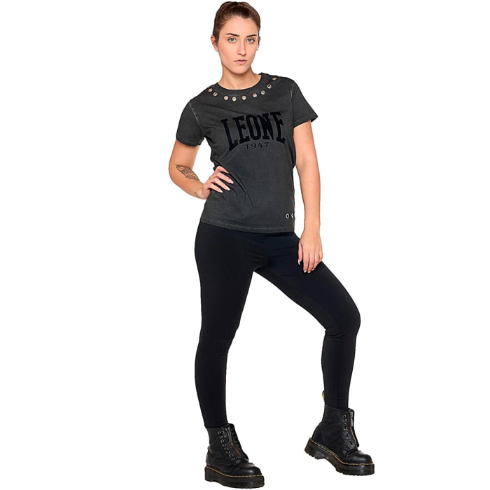 Camiseta manga corta mujer "Black Ring" lavado viejo